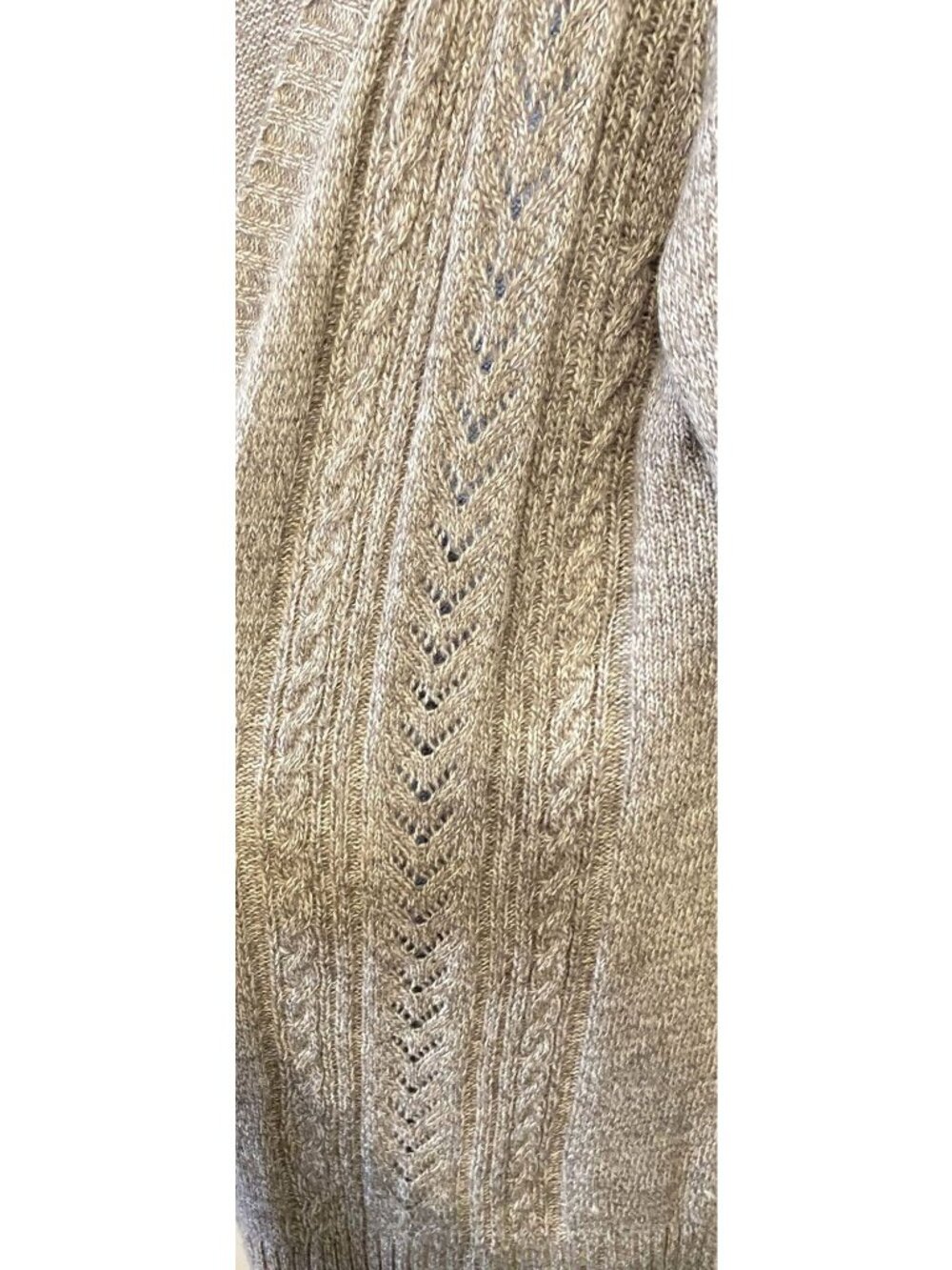 Karen Scott Womens XL Beige Pointelle Open Front Long Cardigan Coastal Lagenlook - Picture 2 of 5